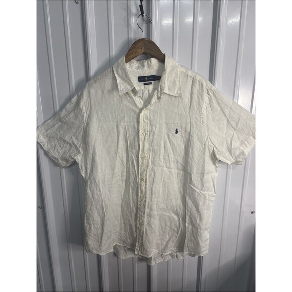 Ralph Lauren 100% Linen Button Up White Men’s Short Sleeves Size XL - Picture 1 of 8